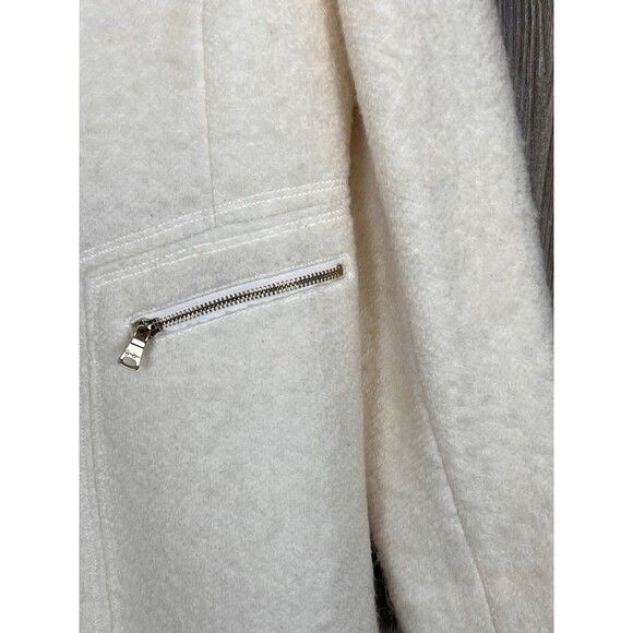 Jessica Simpson Boiled Wool Blend Dress Coat LARGE Ivory W/ Gold Zipper Chic - Picture 3 of 15